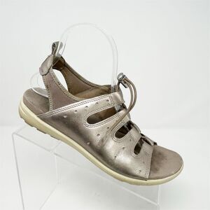 ECCO Women's Slingback Sandals Silver Gold Metallic Leather Size 7 Summer Casual